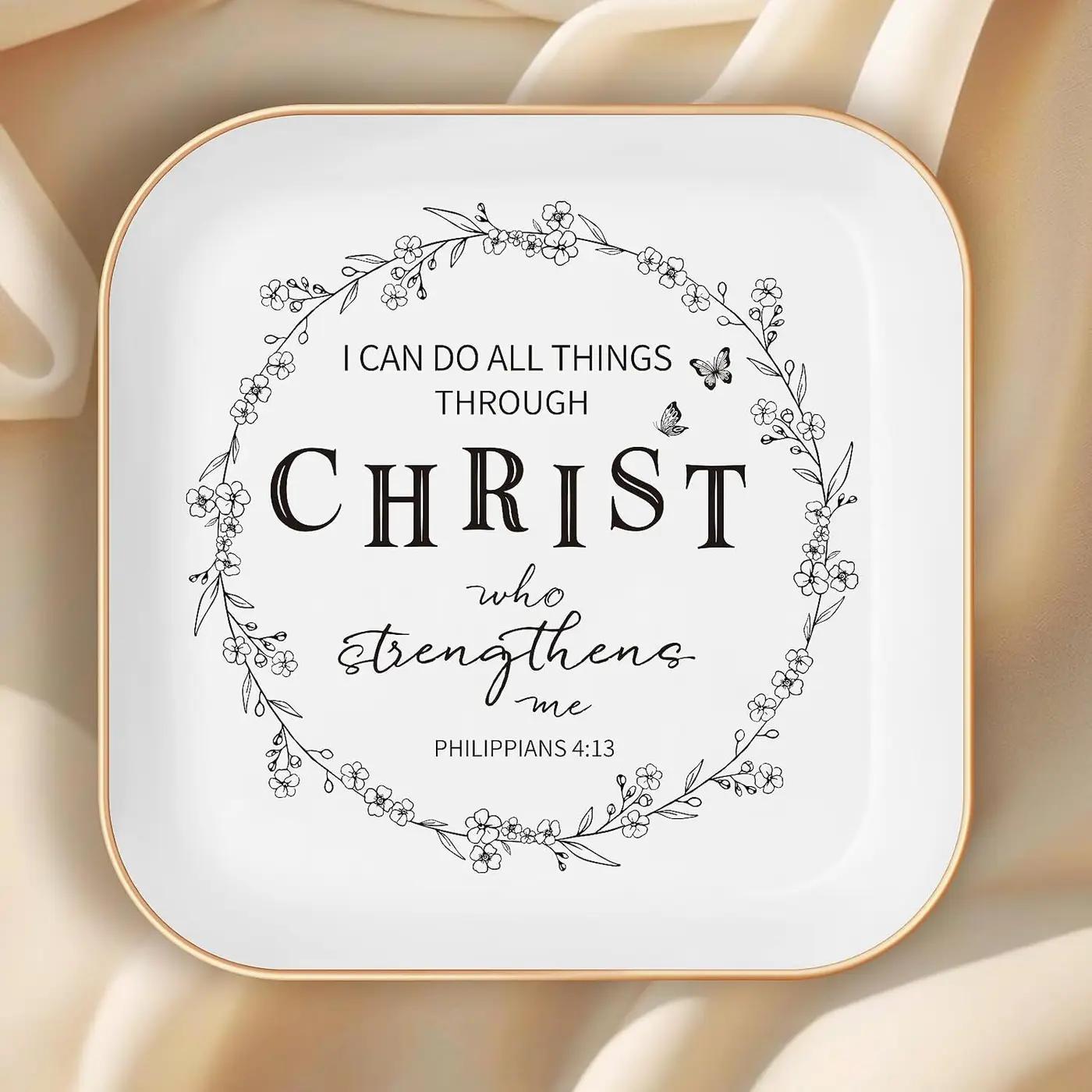 LITTLEBIGGER Christian Gifts for Women – Jewelry Tray, with “I CAN DO ALL THINGS THROUGH CHRIST...” – Perfect Birthday Gifts for Women, Baptism Gifts for Girl, Inspirational Keepsake, Mothers Day Gifts