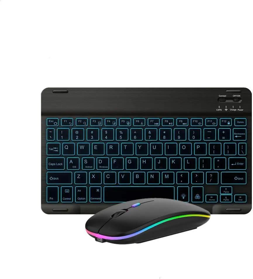 Ultra-Slim Lightweight Bluetooth Keyboard and Mouse Portable Mini Wireless Keyboard Rechargeable 7-Color Backlit for Apple iPad iPhone,Tablet iPhone Smartphone iOS Android Windows,Black