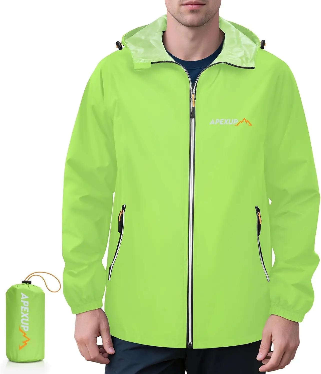 APEXUP Packable Rain Jacket Men with Reflective Zipper